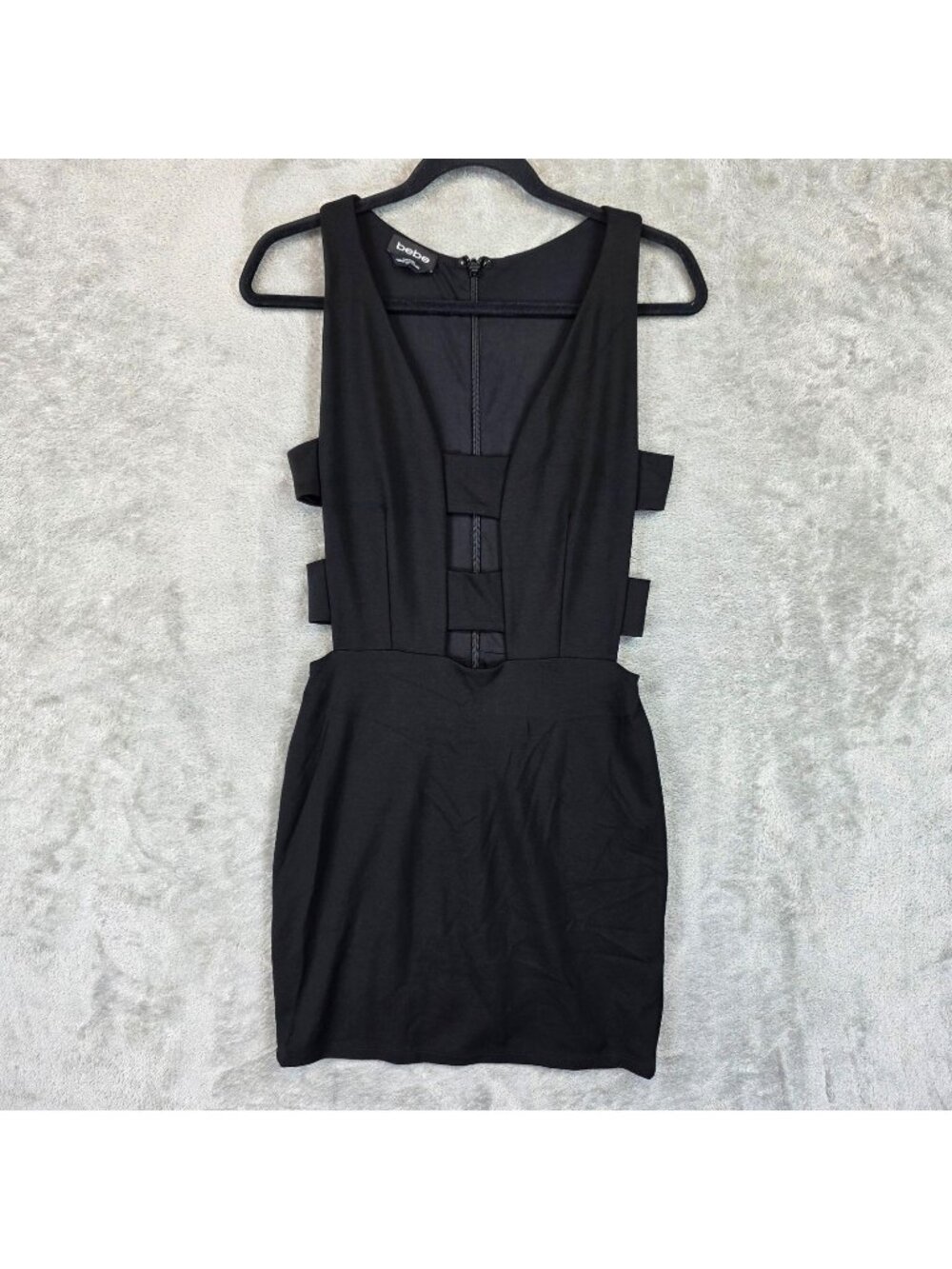 Bebe Dress Womens S Black Cutout V Neck Sleeveless Bodycon Mini Party Cocktail